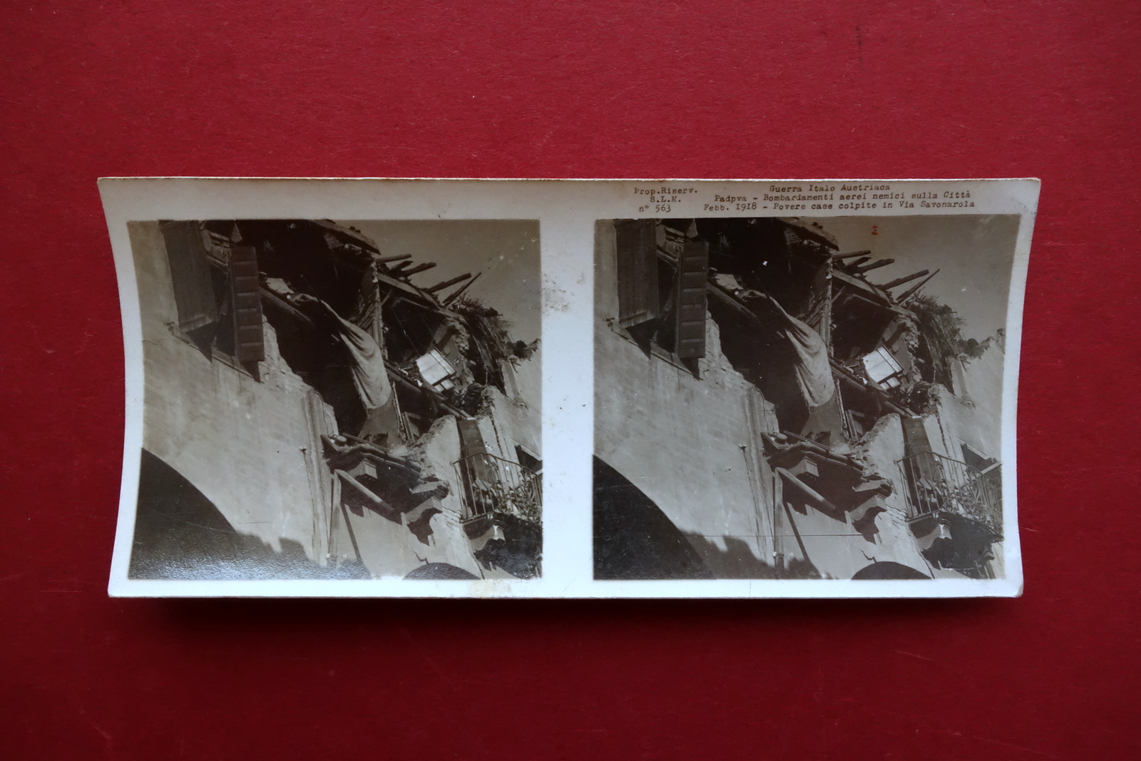 Fotografia Stereoscopica WW1 1918 Padova Bombardamenti Aerei Via Savonarola