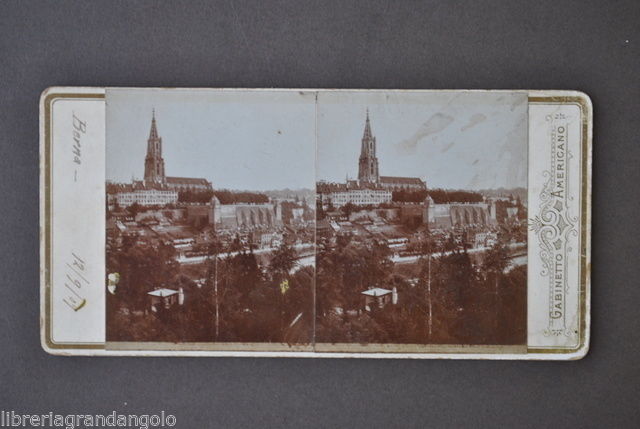 Fotografia Stereoscopica Gabinetto Americano Svizzera Berna Carro Panorama 1909