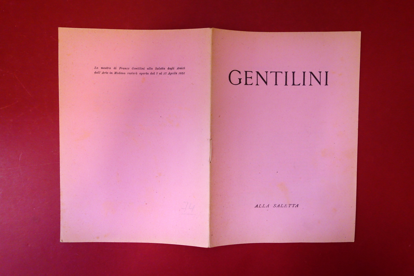 Franco Gentilini alla Saletta Amici dell'Arte Modena 1951 Catalogo Opere …