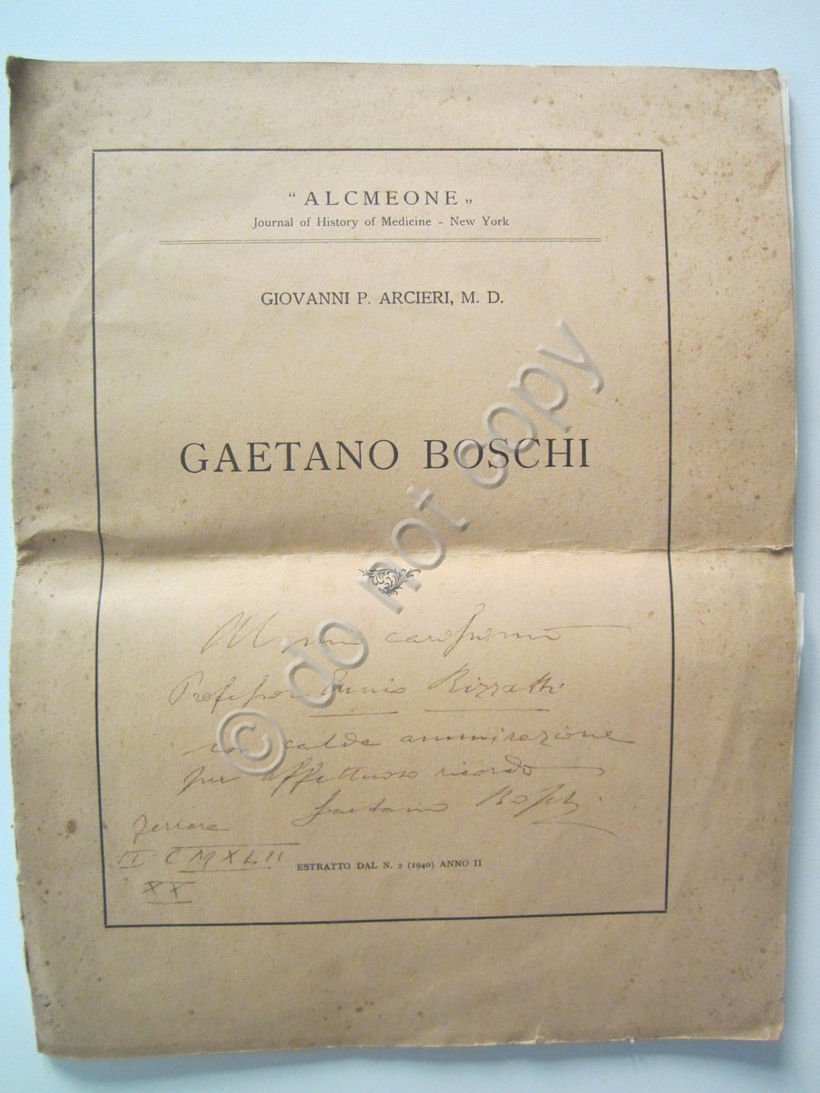 Gaetano Boschi Giovanni Arcieri 1947 Estratto Medicina Neurologia Autografo