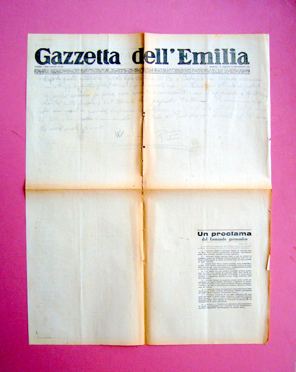 Gazzetta dell'Emilia 17-18 Settembre 1943 Anno LXXXIV n 272 Censura …