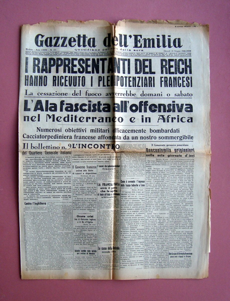 Gazzetta dell'Emilia 20/6/1940 I Rappresentanti del Reich ricevono i francesi