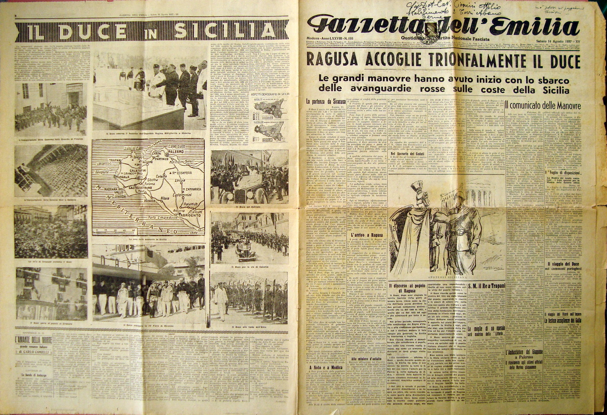 Gazzetta dell'Emilia n.193 14/8/1937 Ragusa accoglie trionfalmente il Duce