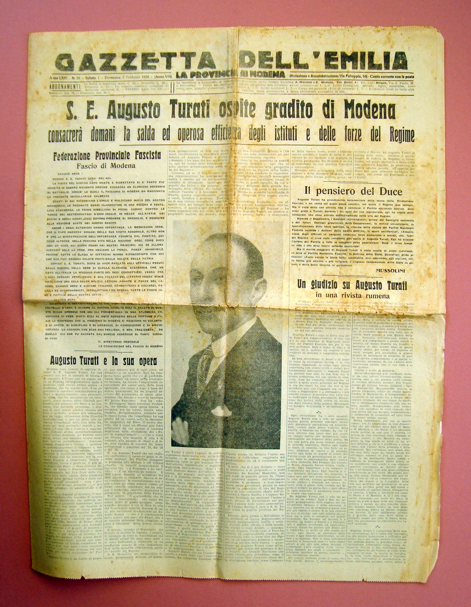 Gazzetta dell'Emilia n.28 2/2/1930 S.E. Augusto Turati ospite gradito di …