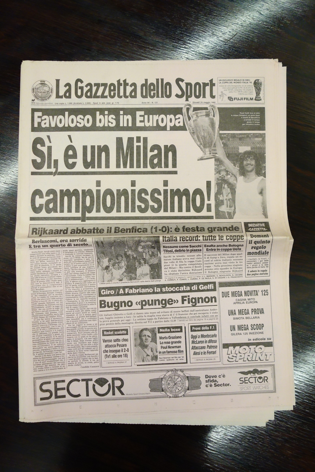 GAZZETTA DELLO SPORT MILAN CAMPIONE EUROPA CHAMPIONS 1990 BENFICA 24/5/1990 …