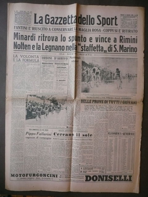 Gazzetta dello Sport Rimini San Marino Giro d'Italia 1958 Minardi …