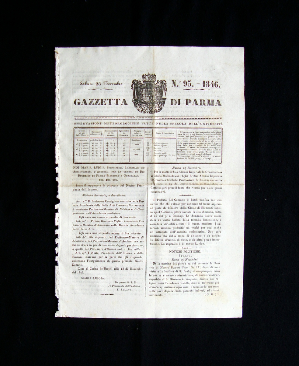 Gazzetta di Parma N 95 28 Novembre 1846 Ducato Maria …