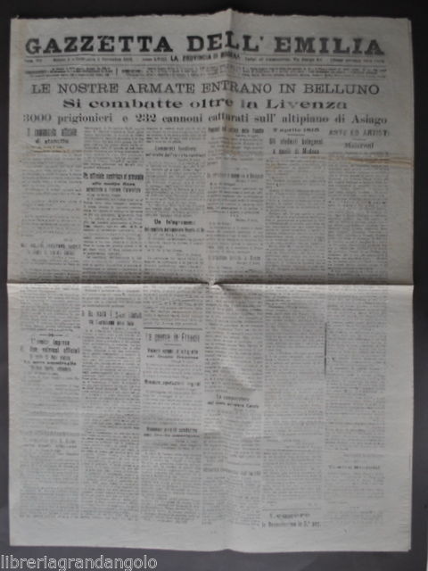 Gazzetta Emilia Guerra Veneto Belluno Livenza Austria Altopiano Asiago 1918