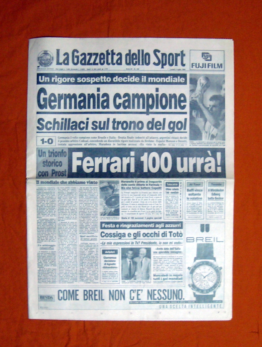 Germania Campione Schillaci Gazzetta dello Sport N.160 9 luglio 1990 …