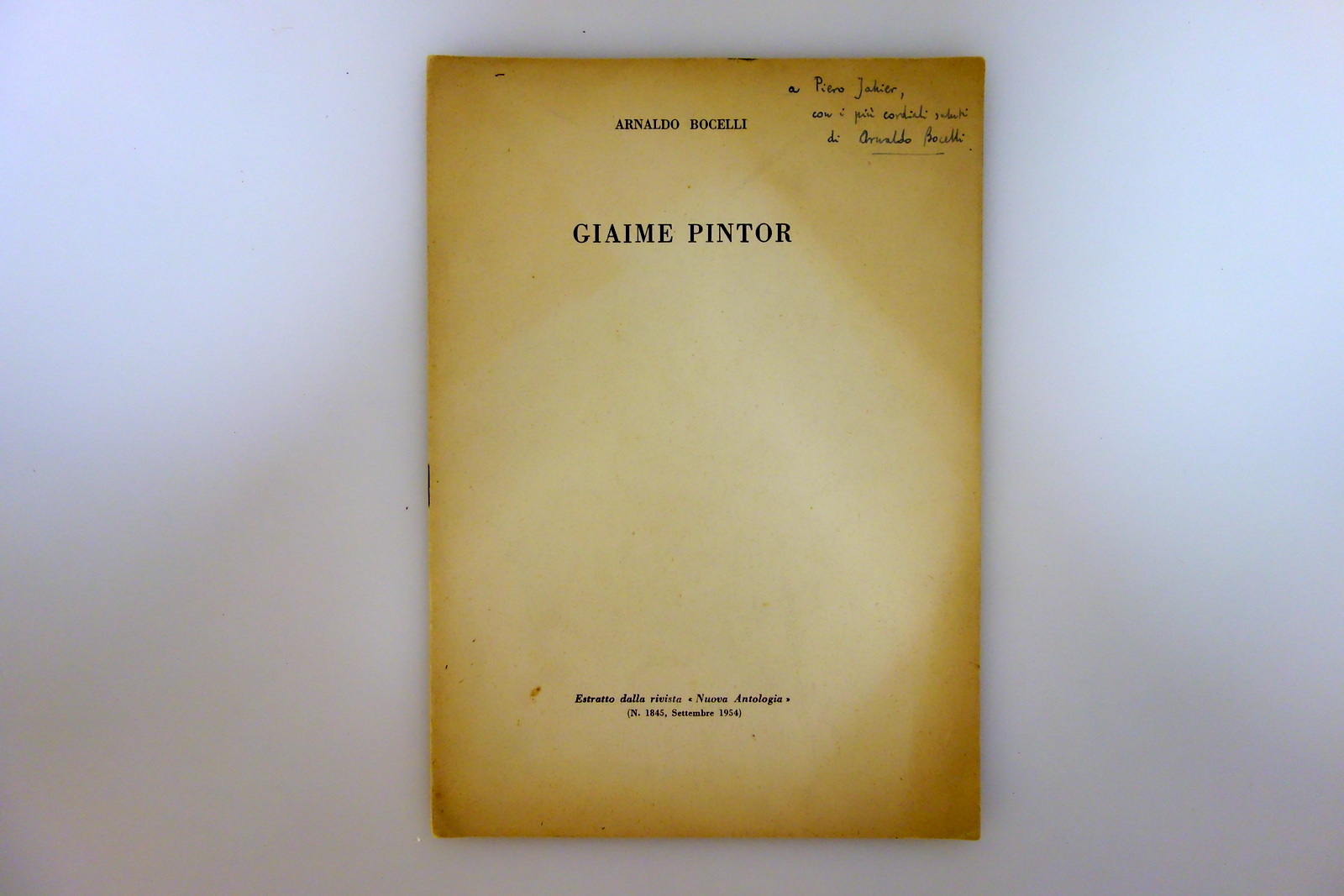 Giaime Pintor Arnaldo Bocelli Autografo dedica a Piero Jahier 1954