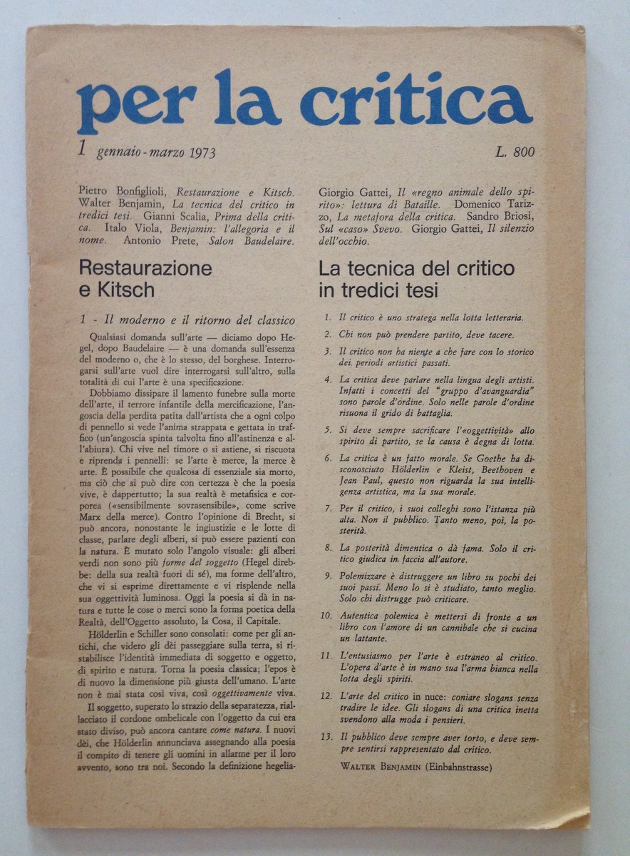 Gianni Scalia Per la Critica N 1 Gennaio Marzo 1973 …