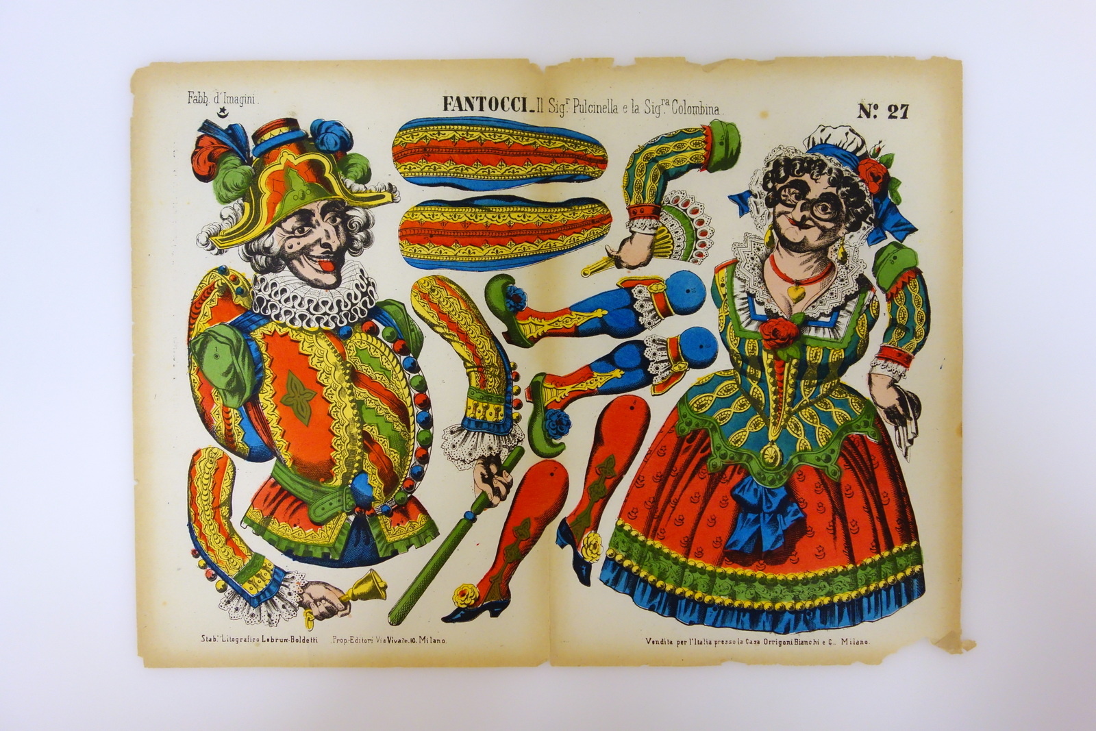 Gioco da Ritagliare Fantocci Pulcinella e Colombina Lit. Boldetti '800