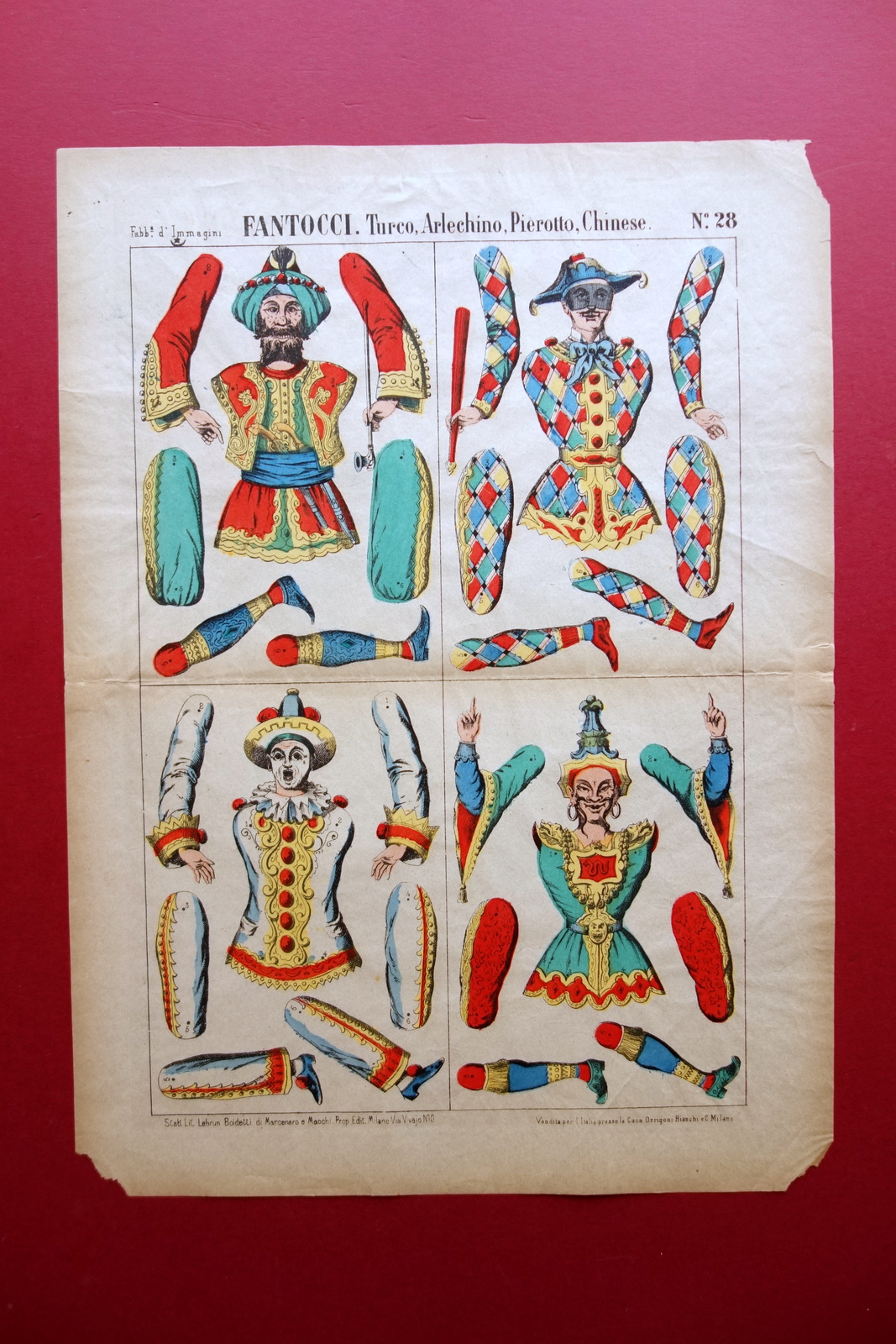 Gioco da Ritagliare Fantocci Turco Arlecchino Pierotto Cinese Lit. Boldetti …