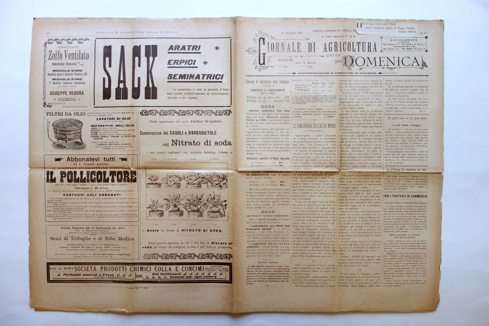 Giornale di Agricoltura della Domenica 1903 Formaggi Margarinati in Italia