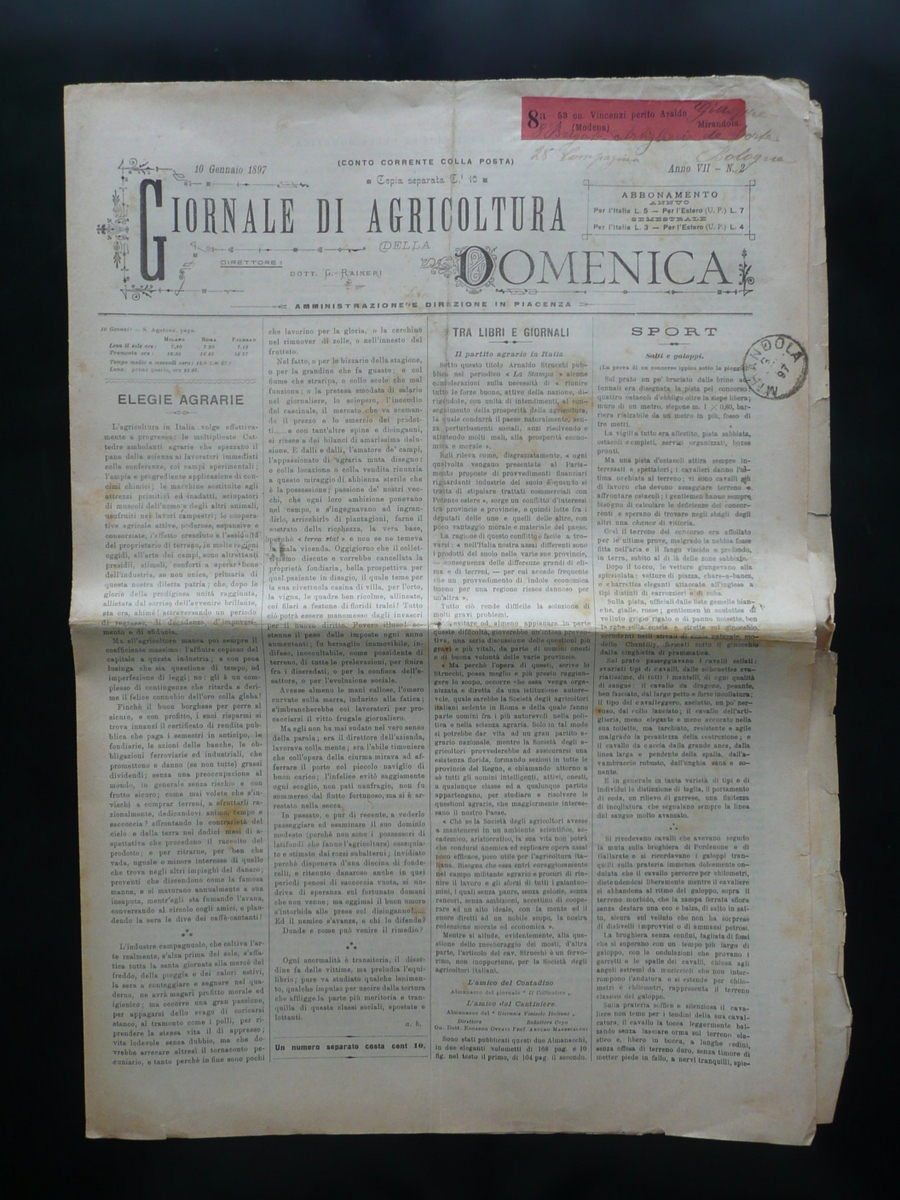 Giornale di Agricoltura della Domenica N.2 10/1/1897 Il Formaggio di …