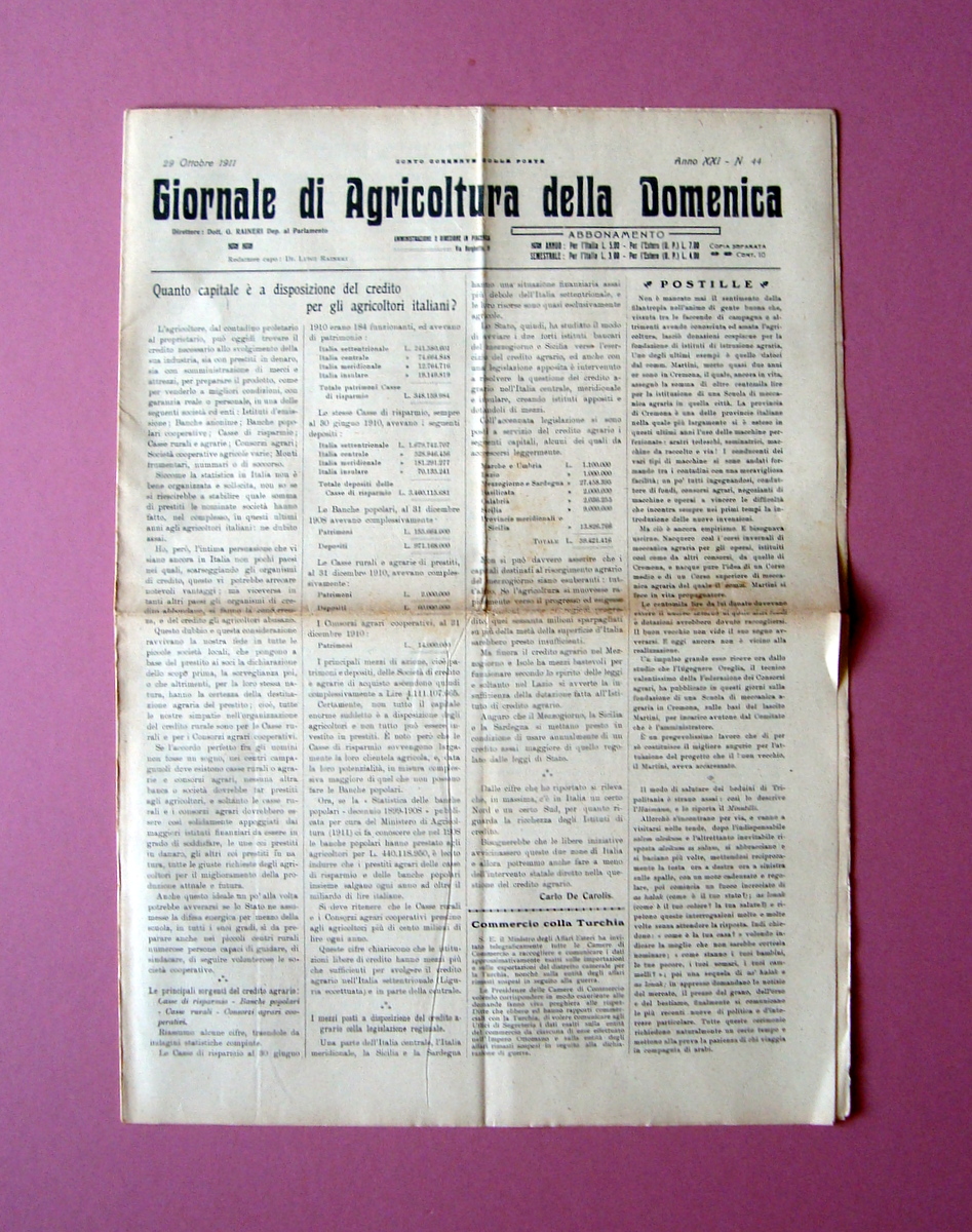 Giornale di Agricoltura della Domenica N 44 29/10/1911 Caseificio Zanelli …