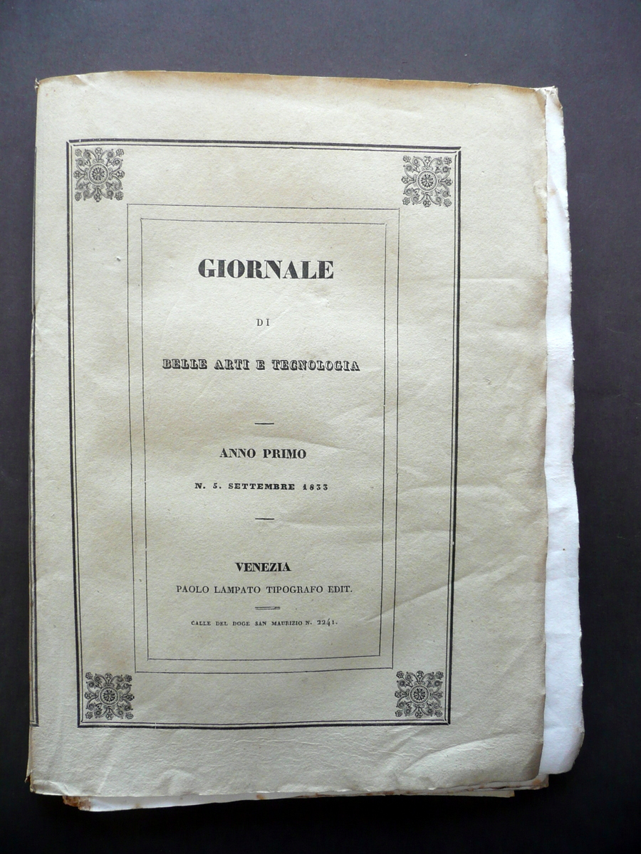 Giornale di Belle Arti e Tecnologia Anno Primo N. 5 …