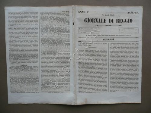 Giornale di Reggio 14 Aprile 1848 N.17 Governo Provvisorio Modena …