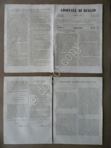 Giornale di Reggio 16 Maggio 1848 N.45 Governo Lombardia Risorgimento …