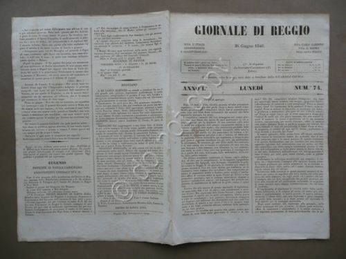 Giornale di Reggio 26 Giugno 1848 N.74 Notizie Campi di …