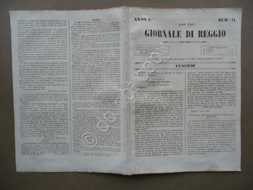 Giornale di Reggio 7 Aprile 1848 N.11 Generale Durando Selmi …