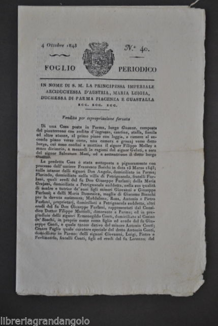 Giornale Foglio Periodico Parma Maria Luigia Vendite Aste Borgo Guazzo …