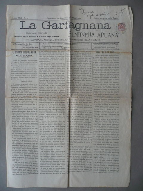 Giornale Garfagnana Sentinella Apuana Settimanale Gallicano Fivizzano 1911