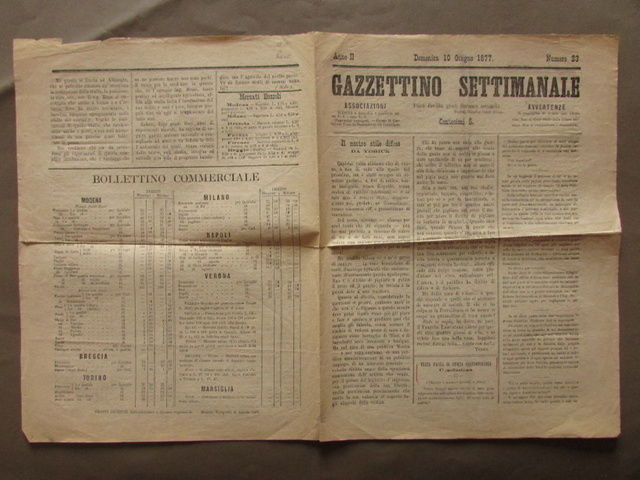 Giornale Gazzettino Settimanale 1877 Modena Letteratura Attualit‡ Costume