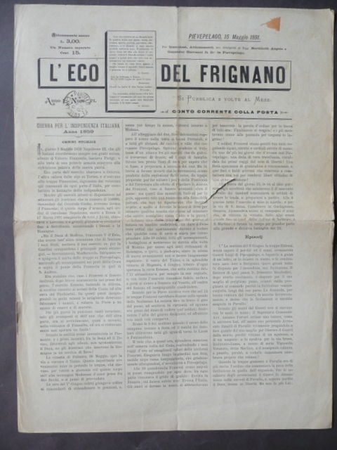 Giornale L'Eco Frignano Organo Palagano Strada Pieve Santoncina Pievepelago 1891