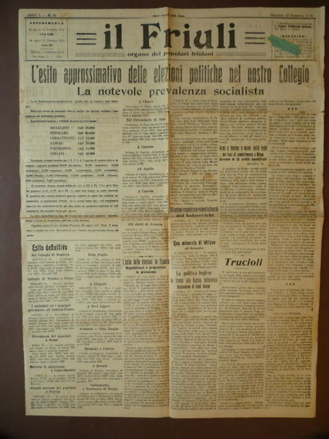 Giornali Friuli Popolari Friulani Socialismo Risultati Elezioni Politiche 1919