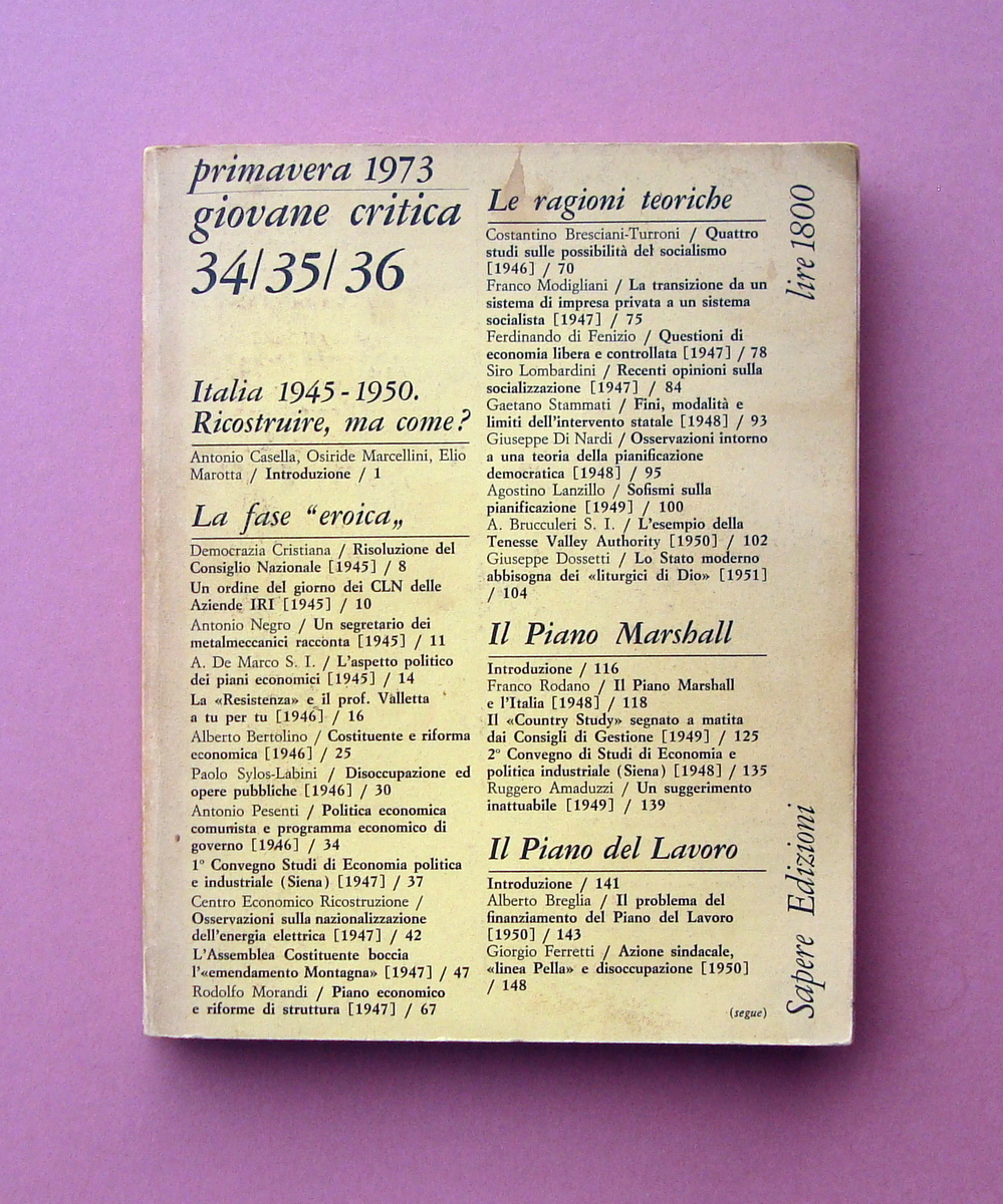 Giovane Critica Primavera 1973 Numero triplo 34/35/36 Italia 1945-50 RARO
