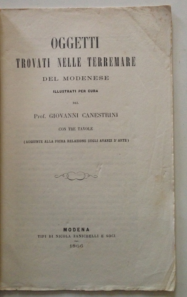 Giovanni Canestrini Oggetti Trovati nelle Terremare del Modenese Zanichelli 1866