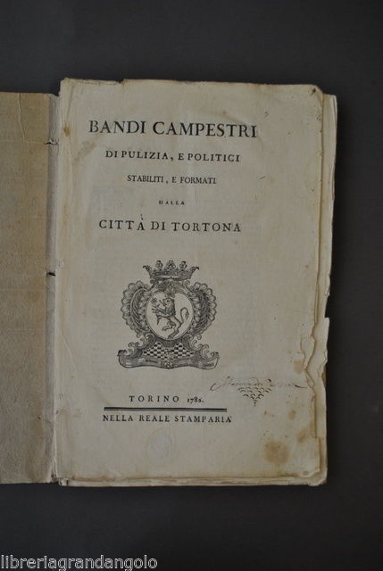 Giuridica Bandi Campestri Politici Tortona Pulizia Acqua Campi Mestieri 1782