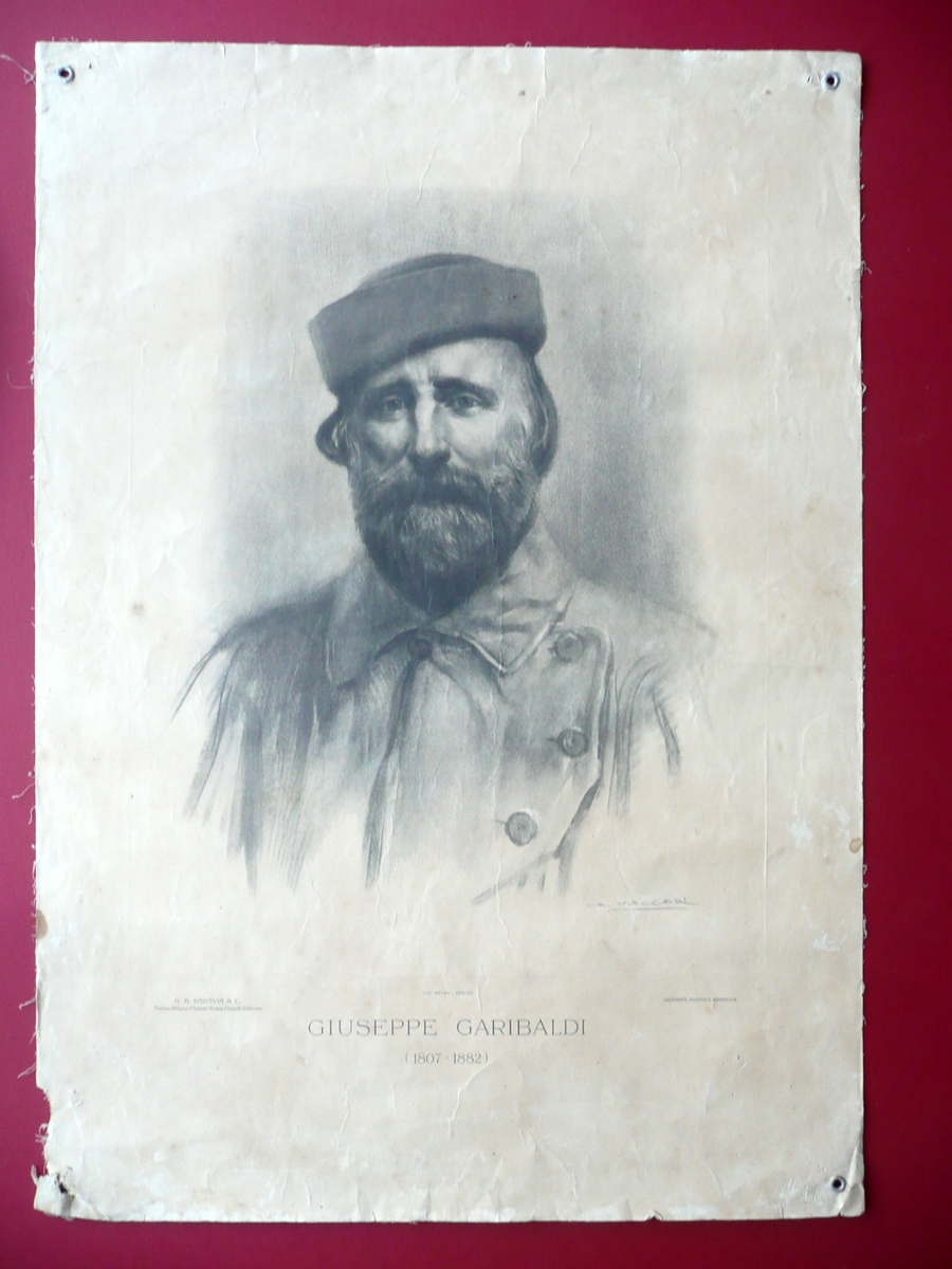 Giuseppe Garibaldi Grande Litografia Originale Doyen Paravia Torino Fine '800