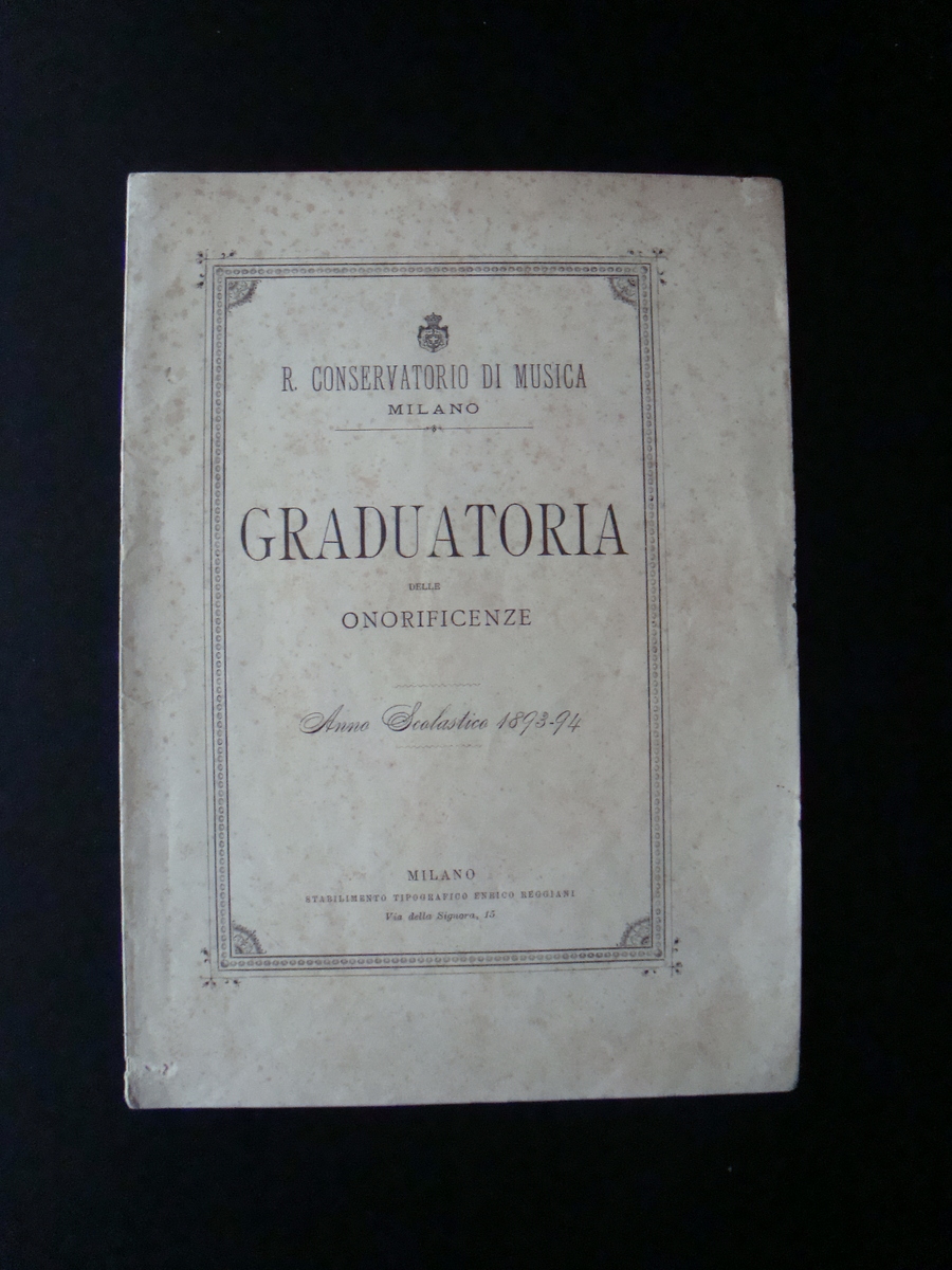 Graduatoria delle Onorificenze 1893 1894 Conservatorio di Musica