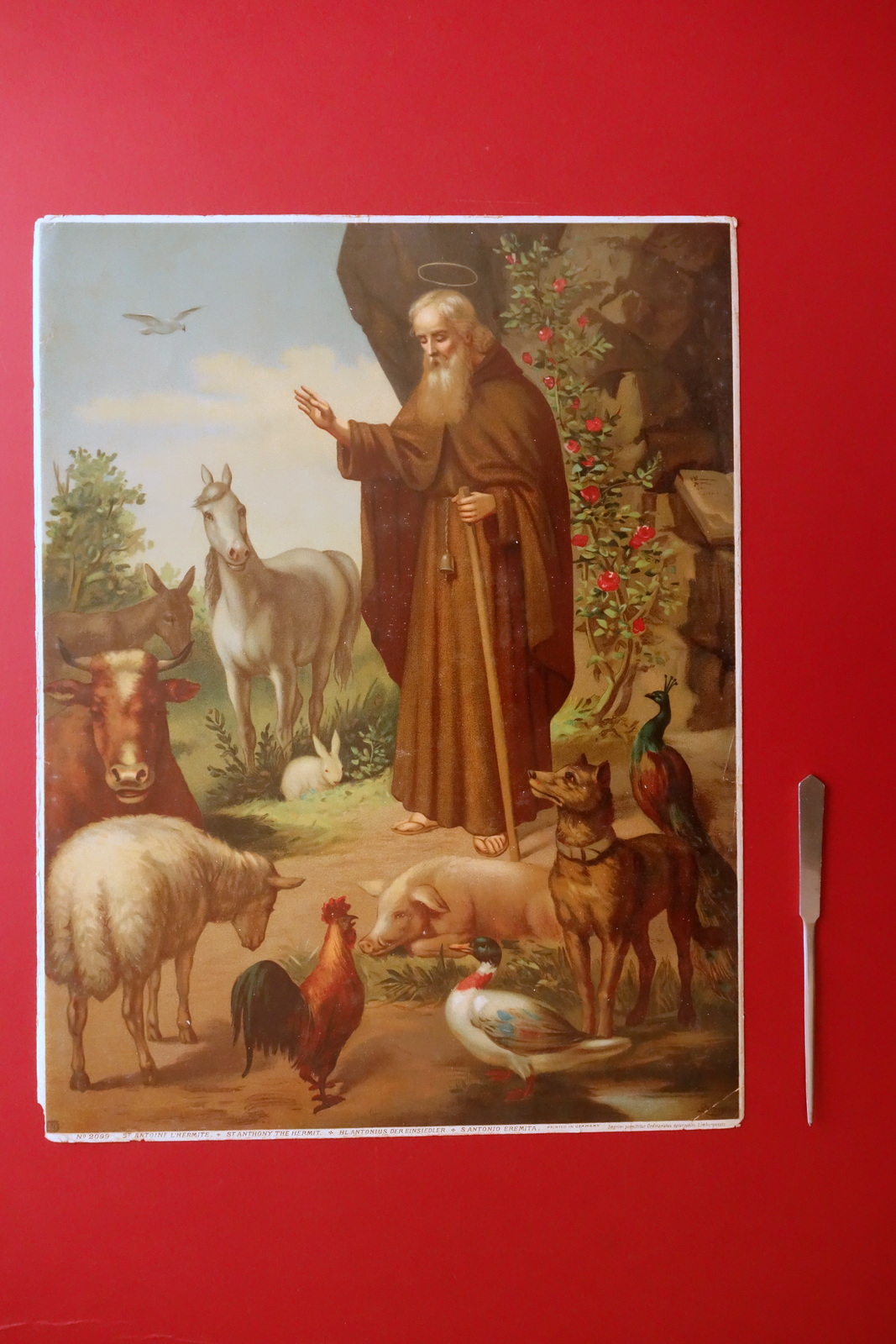 Grande Cromolitografia S. Antonio l'Eremita Protettore degli Animali Primo '900