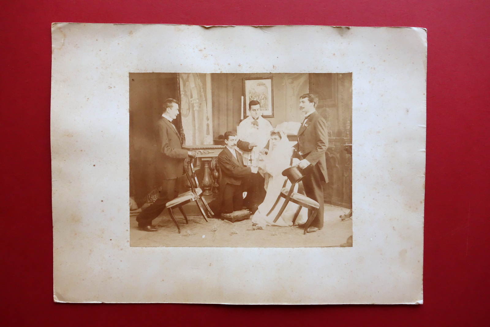 Grande Fotografia Originale Matrimonio Cattolico Scambio Promesse Fine '800