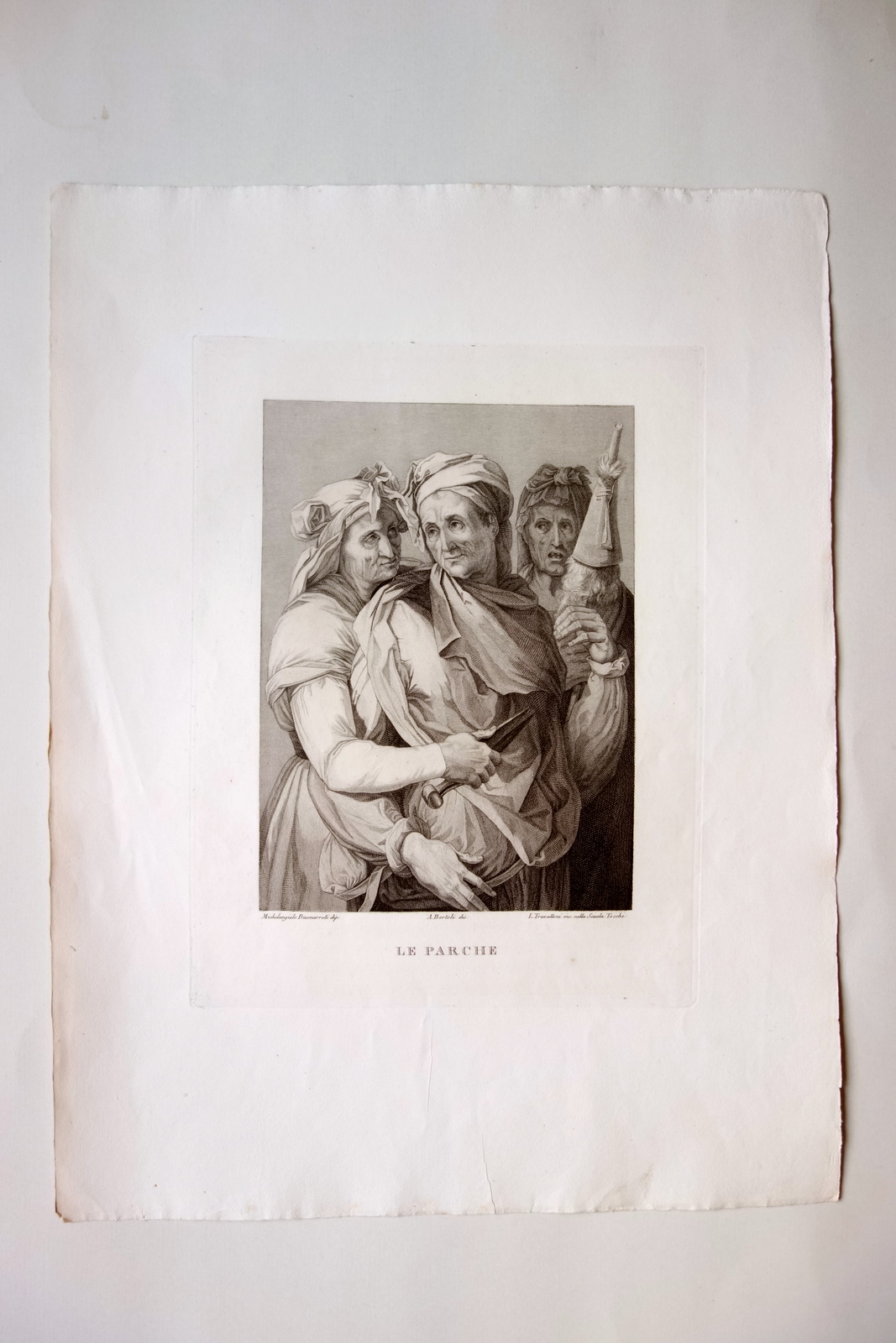 Grande Incisione Le Parche Michelangelo Buonarroti Bertoli Travalloni Met‡ '800