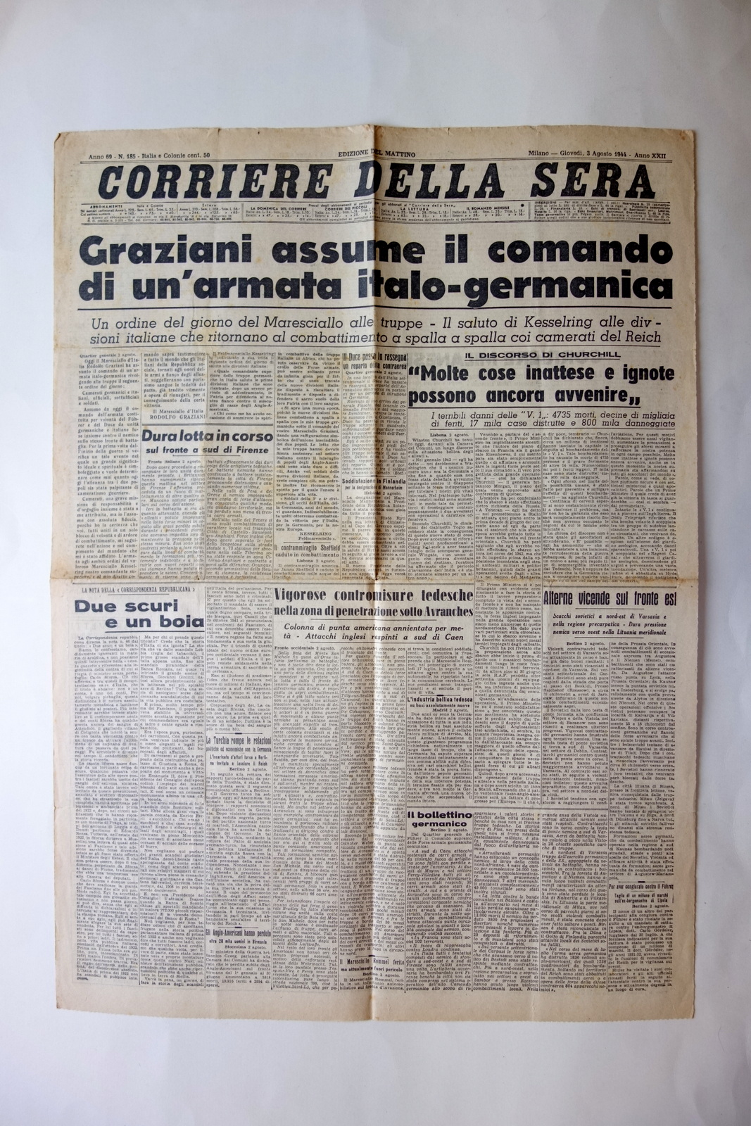 Graziani comando di un'armata italo germanica Corriere della Sera 3/8/1944 …