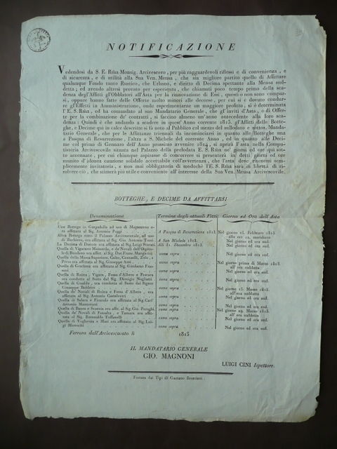 Grida 1813 Ferrara Bottega Gorgadello Barbiere Decime Vigarano Mainarda Bondeno