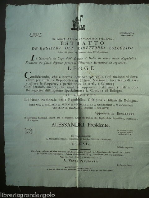 Grida Cisalpina 1797 Davolio Reggio Istituto Scienze Arti Bologna Napoleone