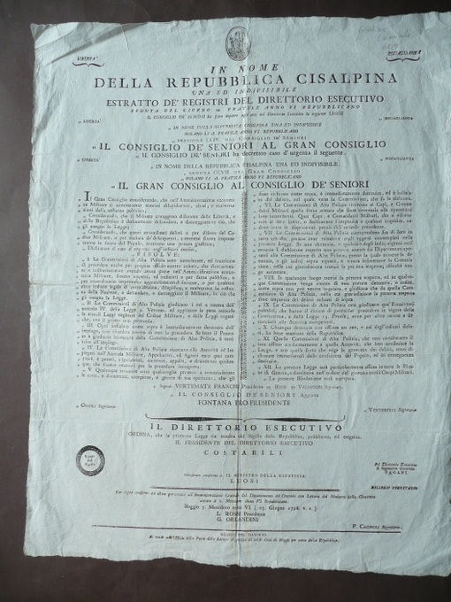 Grida Cisalpina Codice Militare Abusi Delitti Alta Polizia 1798