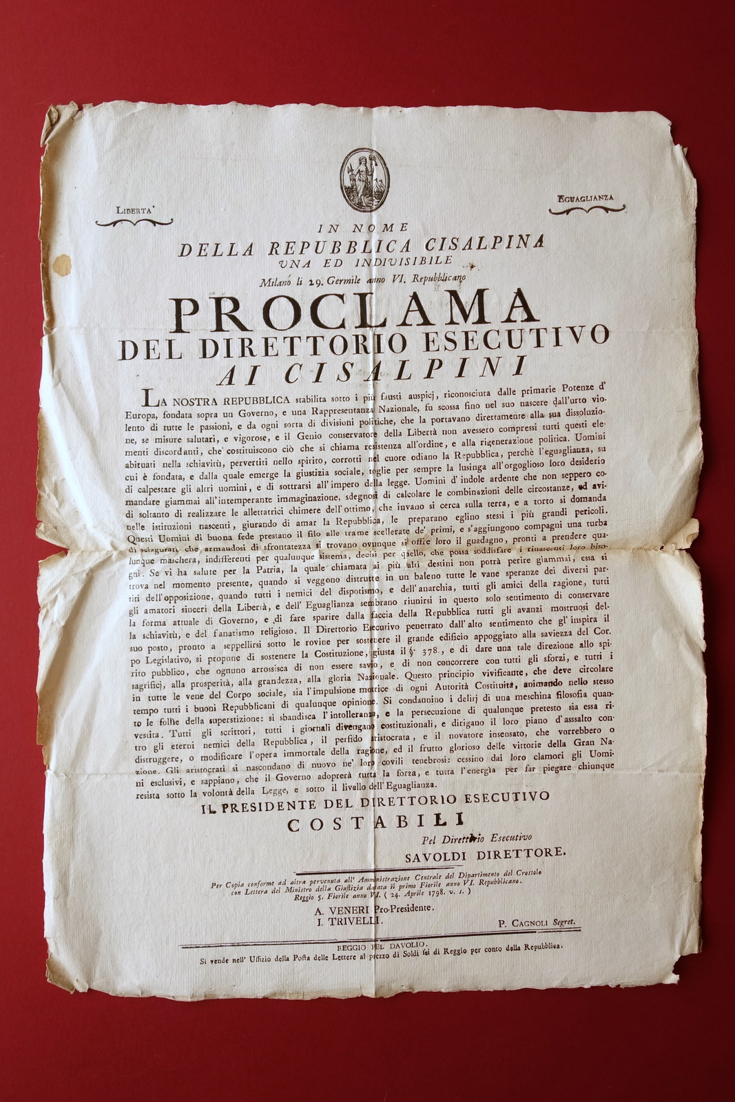 Grida Cisalpina Proclama del Direttorio ai Cittadini Costituzione Davolio 1798