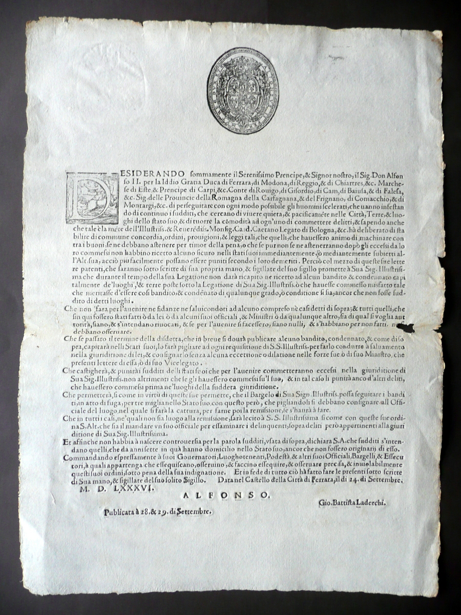Grida Contro Homini Sciagurati Banditi Alfonso II Duca Ferrara Modena …