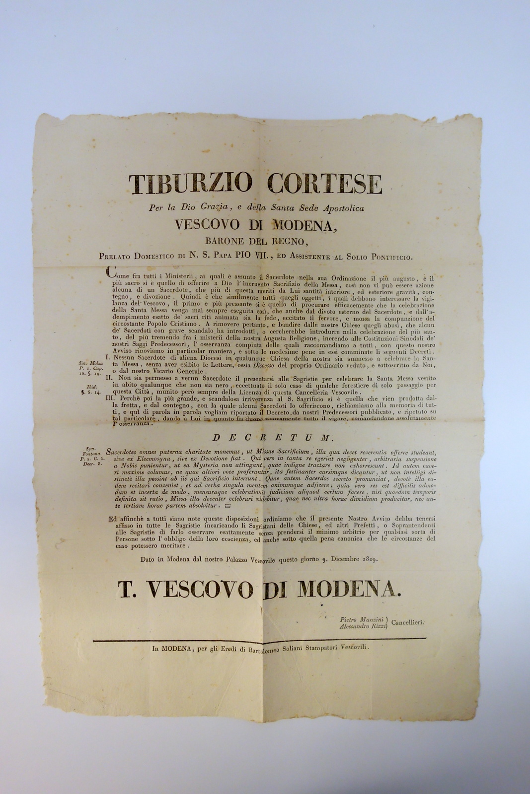 Grida Editto Tiburzio Cortese Vescovo di Modena Norme per i …
