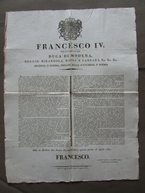 Grida Francesco IV Moti 1831 Sette Pene Liberali Lesa Maest‡ …