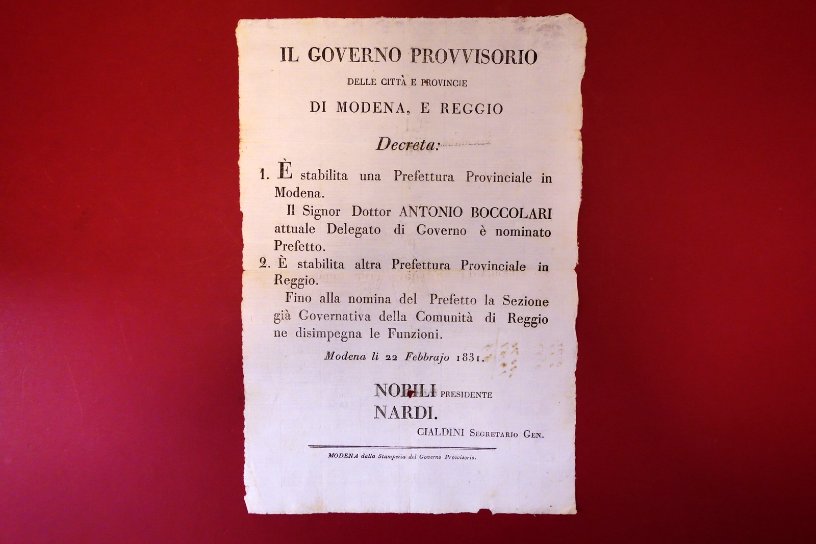 Grida Governo Provvisorio di Modena e Reggio Prefetture Provinciali Nardi …