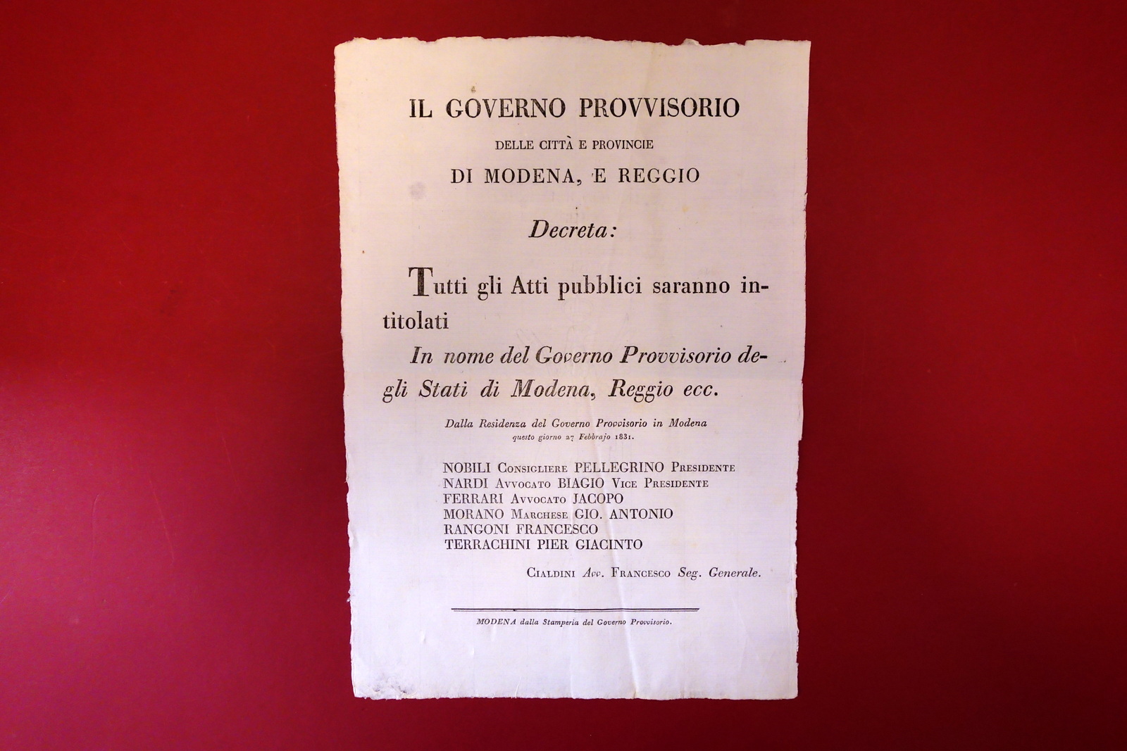 Grida Governo Provvisorio di Modena e Reggio Titolo Atti Pubblici …