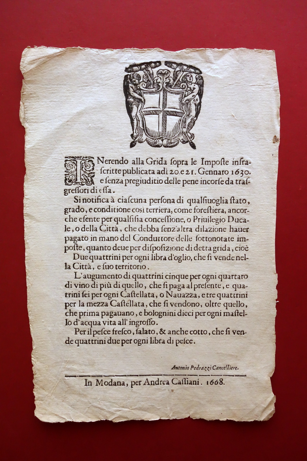 Grida Imposte Olio Vino Acquavite Pesce Fresco Salato Modena Cassiani …