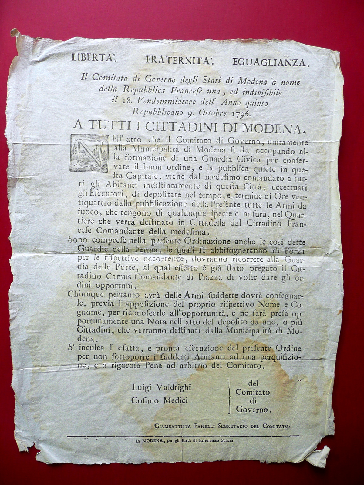 Grida Modena Consegna Armi da Fuoco Formazione Guardia Civica Soliani …